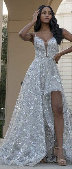 COPY - Silver sequin formal evening homecoming prom party dress - Picture 1 of 6